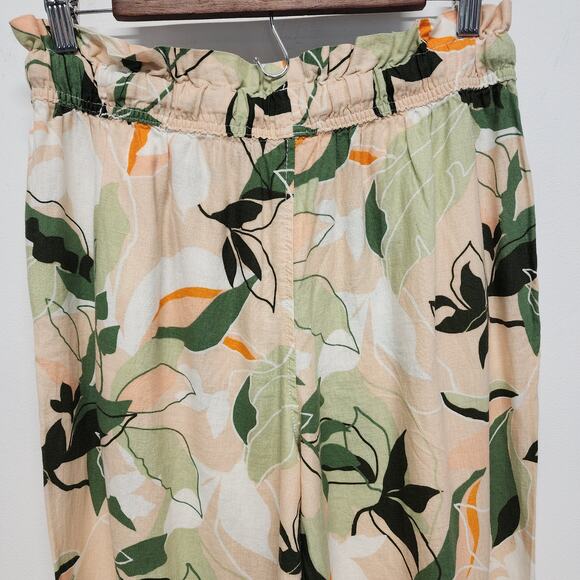 Nicole Miller Tropical Linen Blend Pants Size M Ruffle Waist Straight Leg Travel - Picture 5 of 10